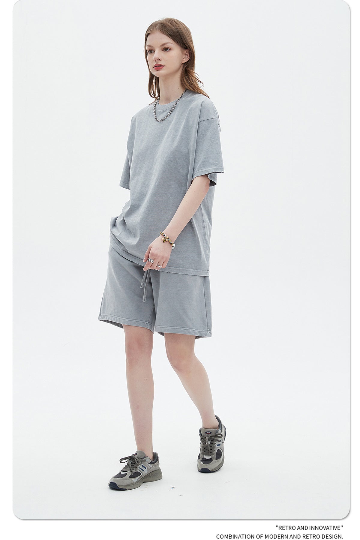 Washed Dyed Oversize Damage Short-sleeve T-shirt & Short Sweatpants Setup WN6630