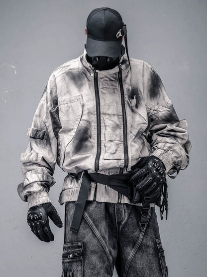 Tie-Dye Wash Double Zip High-Neck Oversize Jacket WN22371