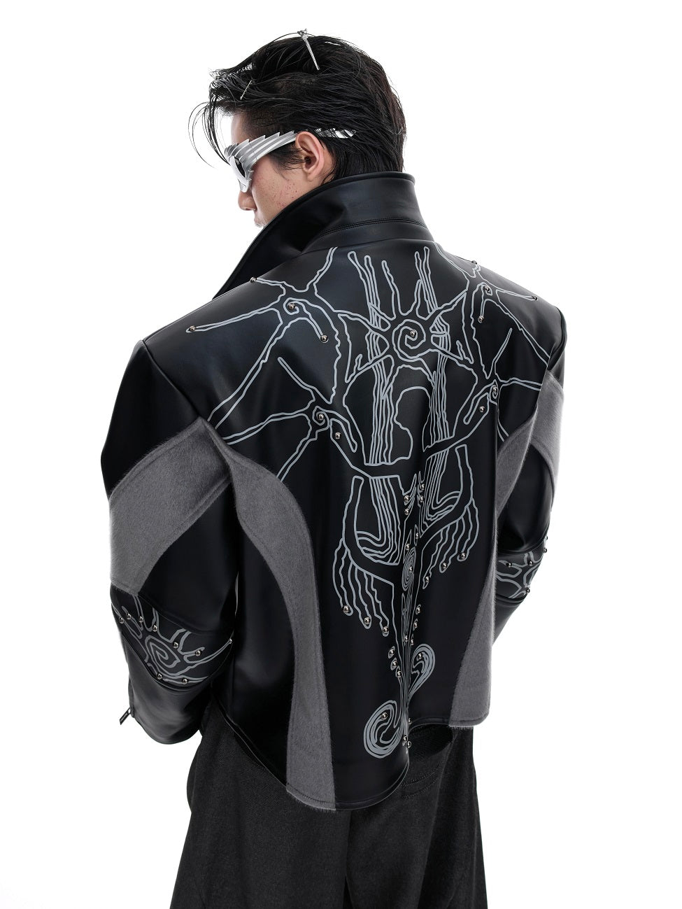 Deconstruction Studded Totem PU Leather Jacket WN20522