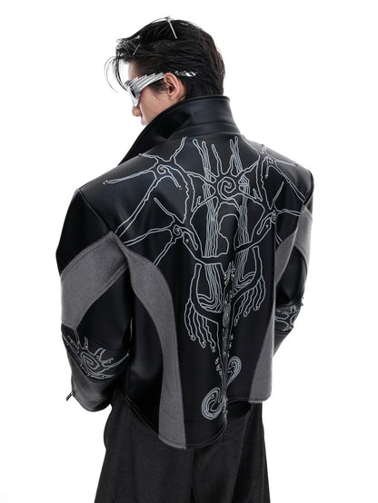 Deconstruction Studded Totem PU Leather Jacket WN20522