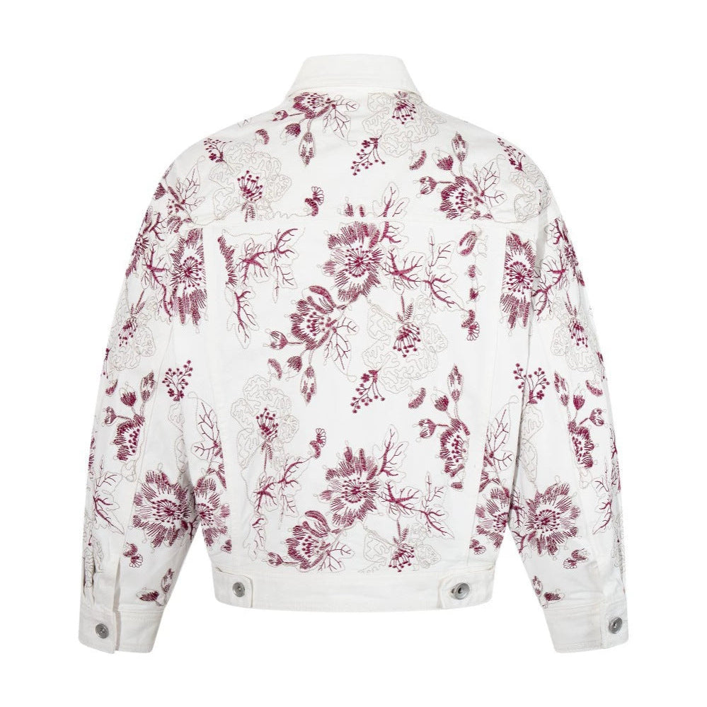 Floral Embroidery Washed Denim Jacket WN28064