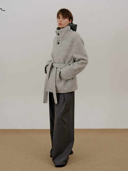 Belted High-Neck Wool Short Jacket WN21653