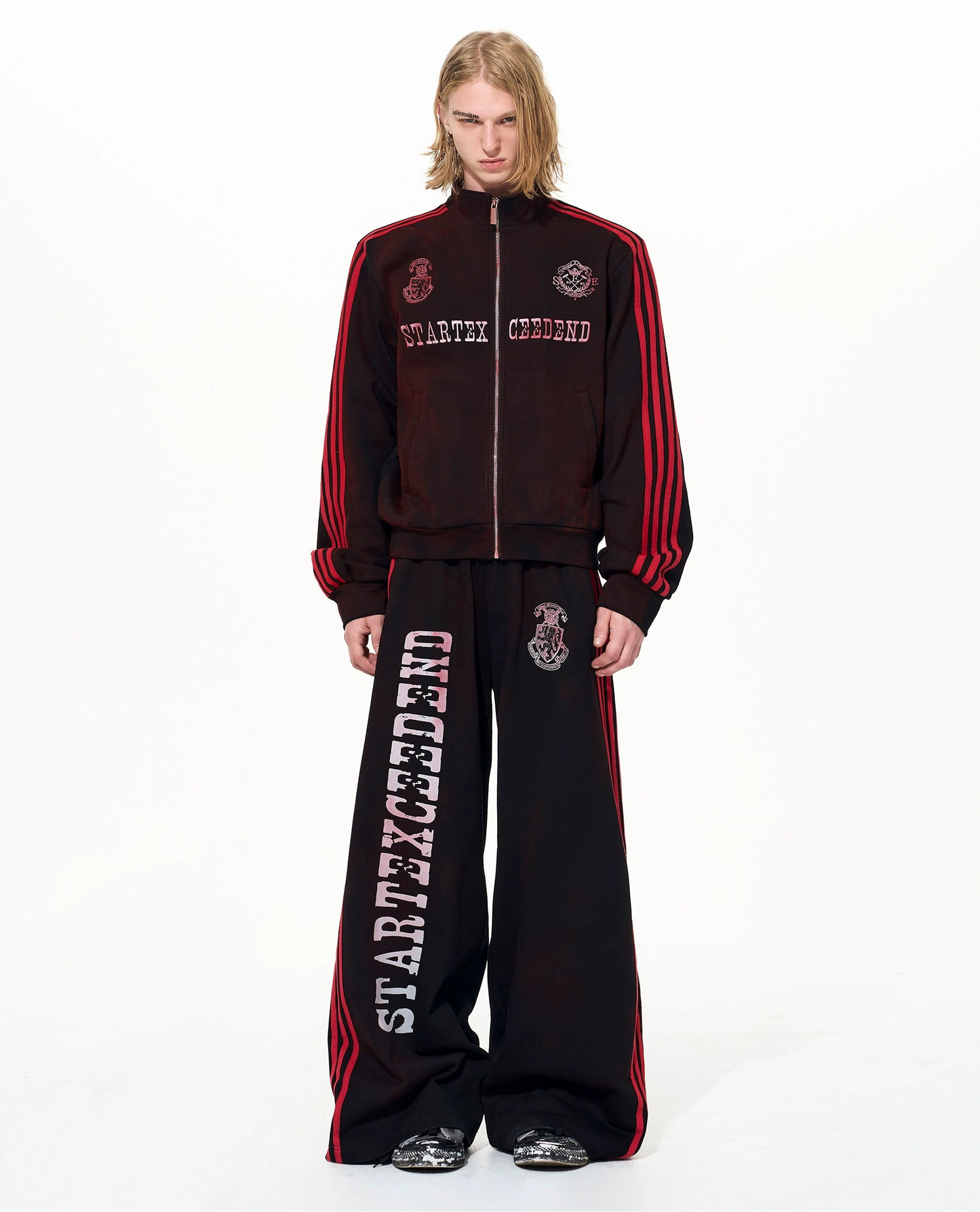 Damage Paint Stripe High-Neck Jacket & Paint Stripe Sporty Pants Setup WN22652