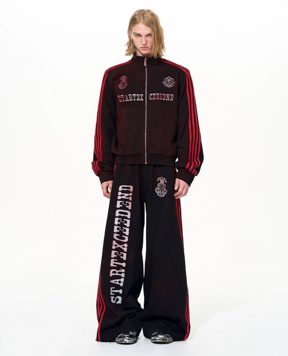 Damage Paint Stripe High-Neck Jacket & Paint Stripe Sporty Pants Setup WN22652