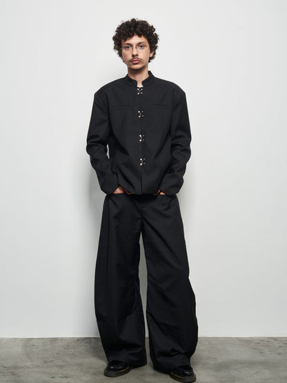 Chinese Style Frog Button Standing-Collar Long Sleeve Shirt WN22931