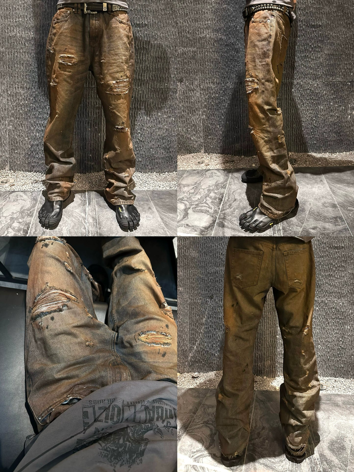 Dirty Stain Washed Damage Straight Denim Jeans WN19684