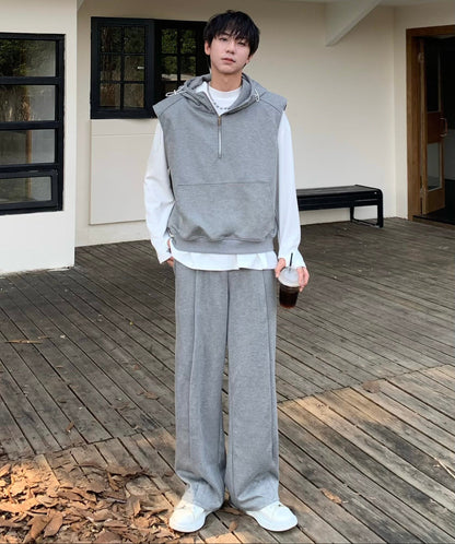 Half-Zip Hooded Vest & Wide Leg Pants Setup WN25281