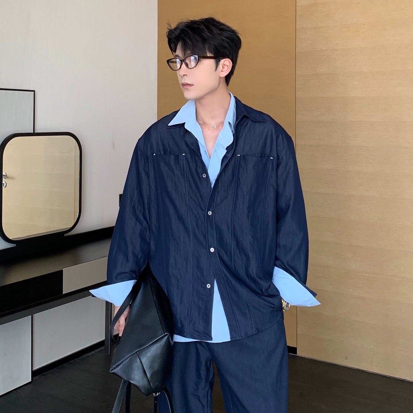 Plain Long Sleeve Shirt & Straight Pants Setup WN20483