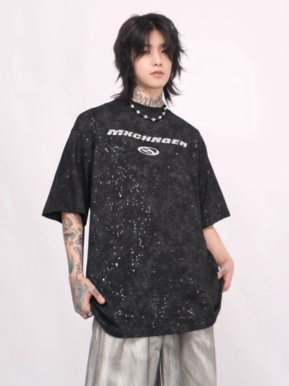 Oversize Metallic Letter Short Sleeve T-shirt WN6534