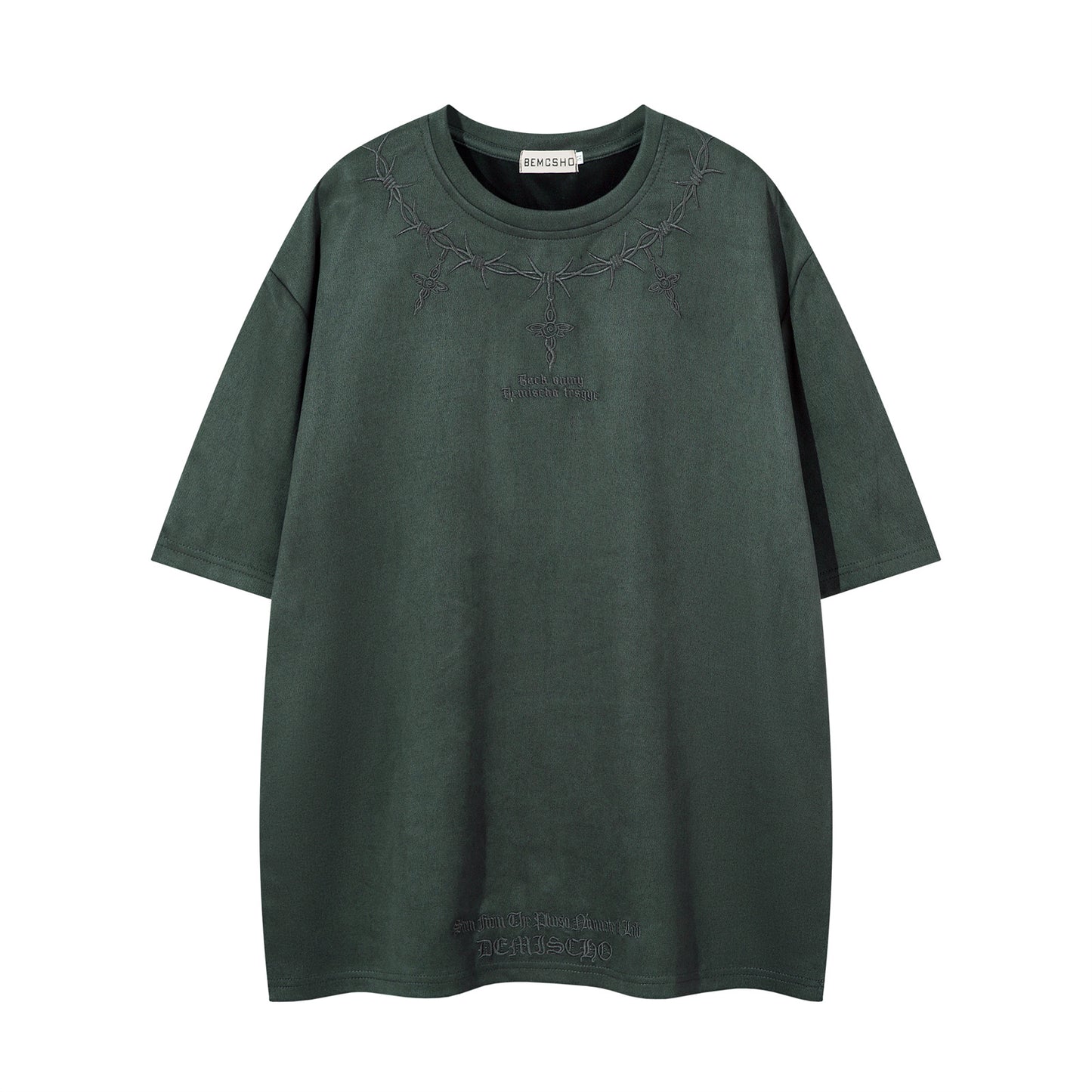 Thorn Embroidery Suede Oversize Short Sleeve T-Shirt WN16216