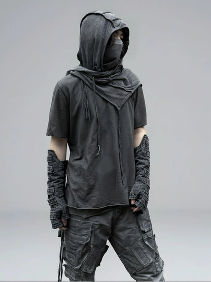 Asymmetric Layered Washed Short Sleeve T-Shirt WN21983