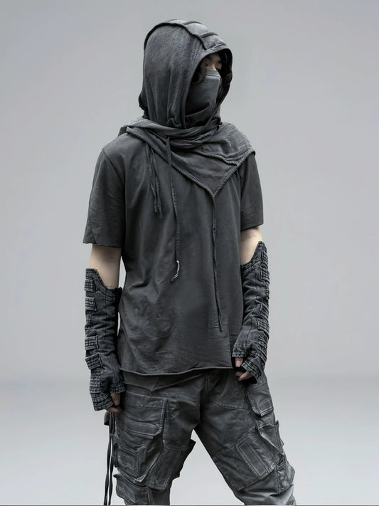 Asymmetric Layered Washed Short Sleeve T-Shirt WN21983