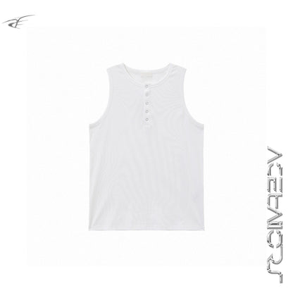 Button Detail Henley Neck Sleeveless T-Shirt WN20083