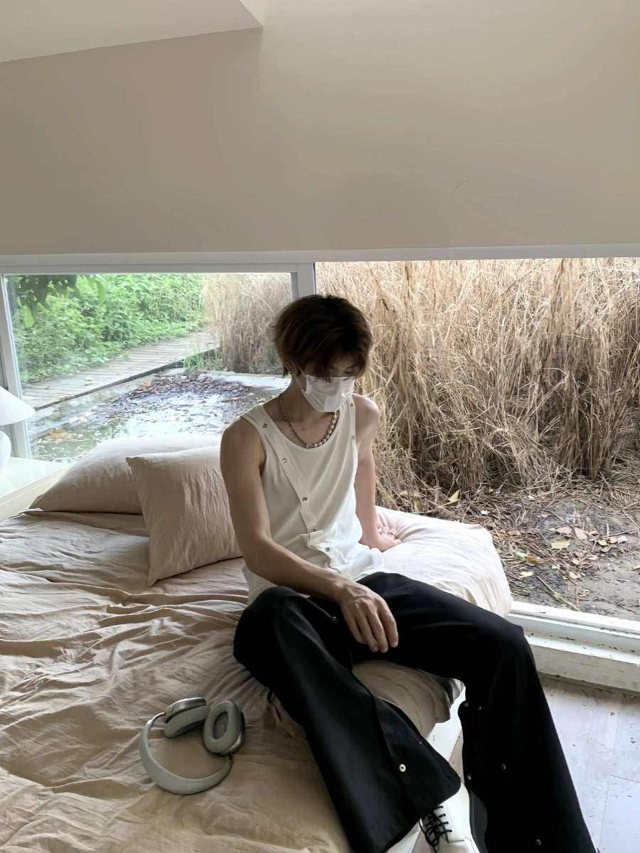 Asymmetrical Button Design Sleeveless T-Shirt WN19839