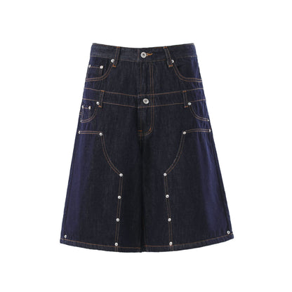 Double Waist Wide Leg Cropped Denim Half Pants WN25930