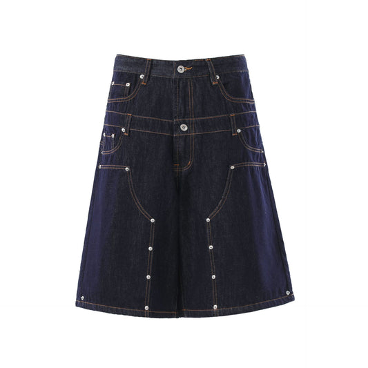 Double Waist Wide Leg Cropped Denim Half Pants WN25930