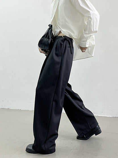 Drawstring Waist Draped Wide-Leg Trousers WN11640