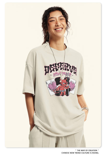 Washed Print Oversize Short-sleeve T-shirt WN6381