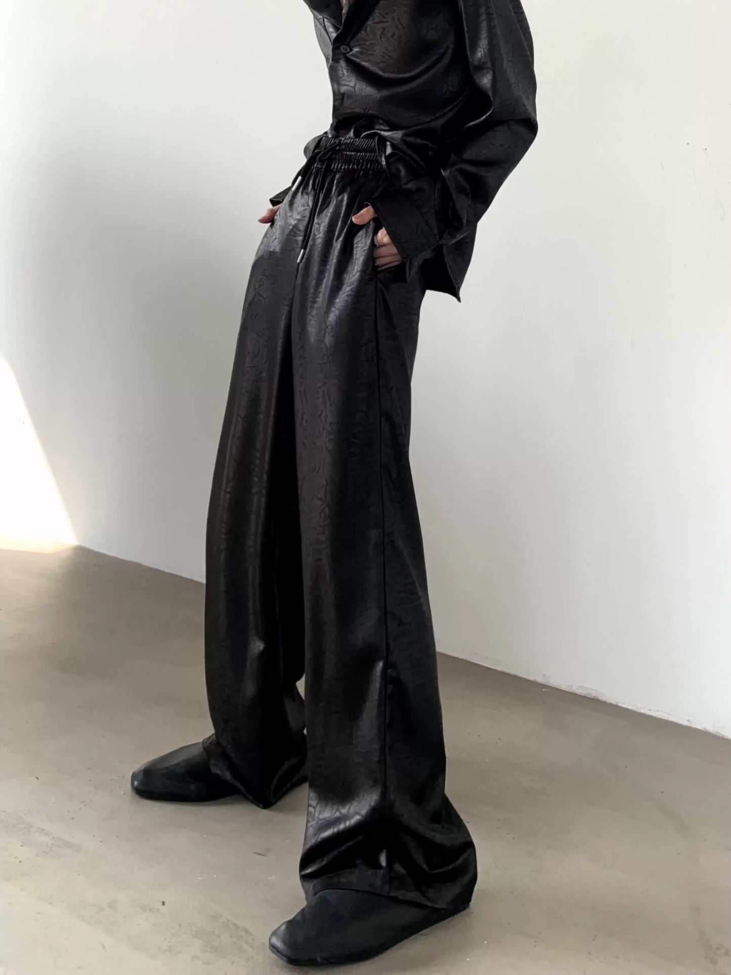 Silk Ice Fabric Long Sleeve Shirt & Straight Pants Setup WN9189