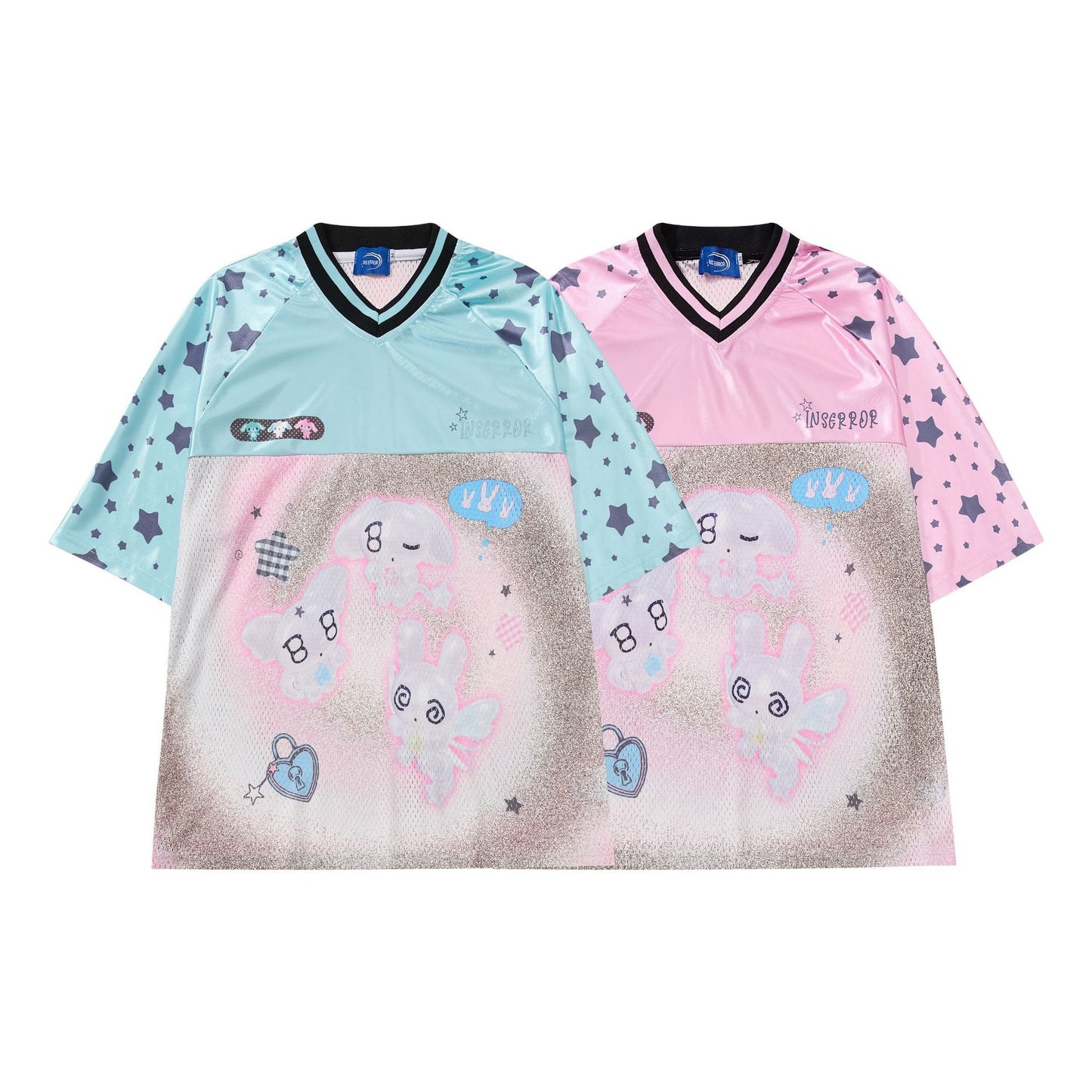 Cartoon Graphic Print V-Neck Short Sleeve T-Shirt WN25590