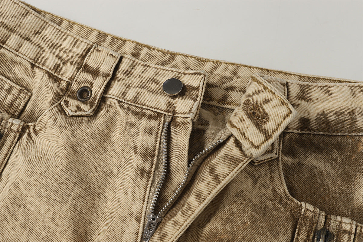 Damage Panel Wide Leg Denim Jeans WN23104