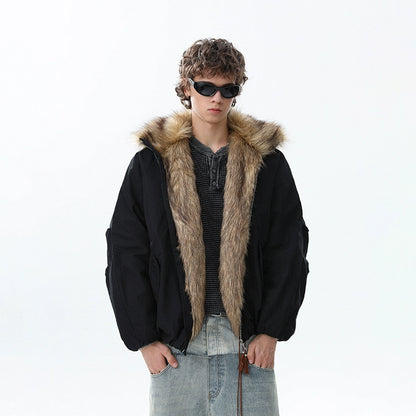 Fake Fur-Collar Thick Warm Zipper Jacket WN22094