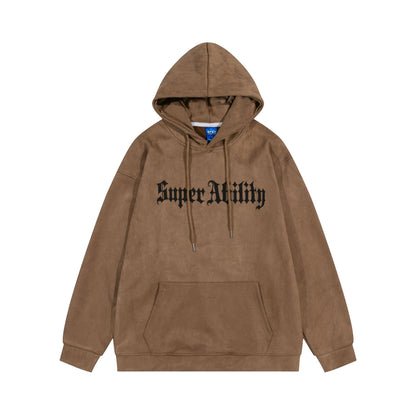 Suede Cross Letter Pullover Hoodie WN11224