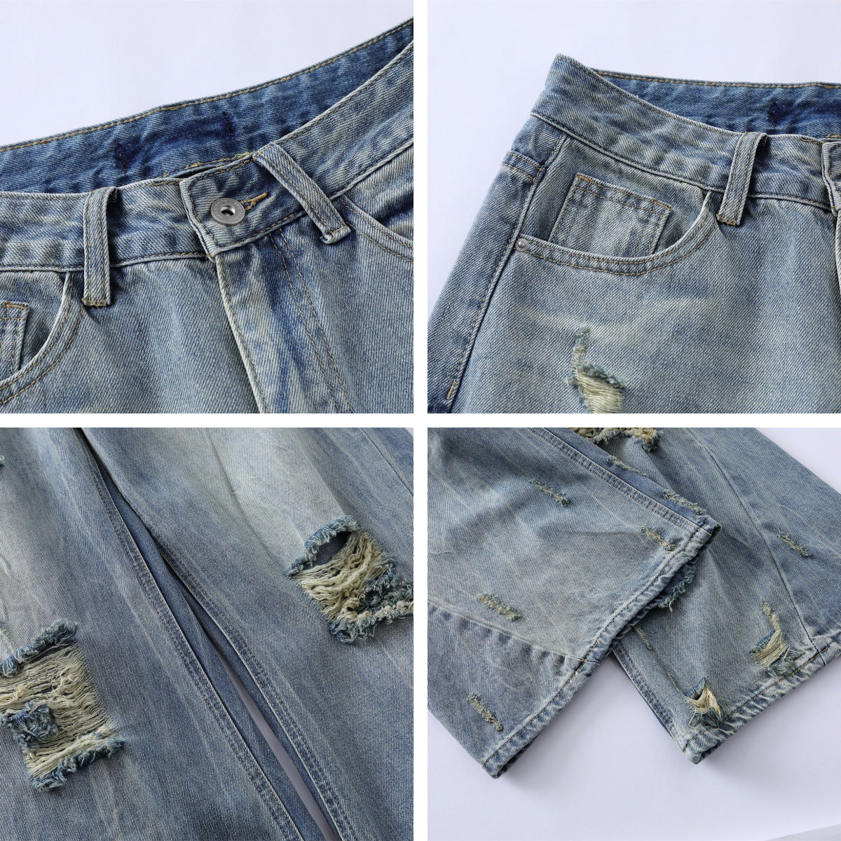 Washed Damage Wide Leg Micro Flare Denim Jeans WN16551