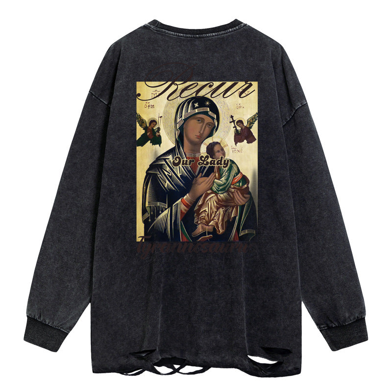 Oversize Damage Straight Long Sleeve T-Shirt WN16489