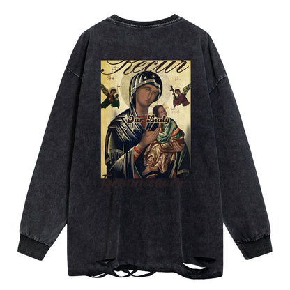 Oversize Damage Straight Long Sleeve T-Shirt WN16489