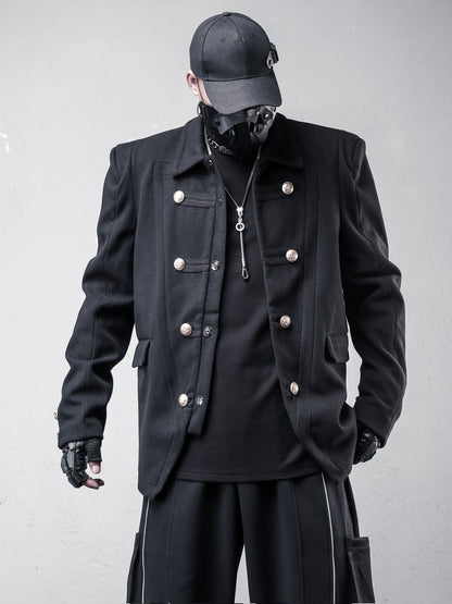 Tweed Metal Button Shoulder-Pad Short Jacket WN22570