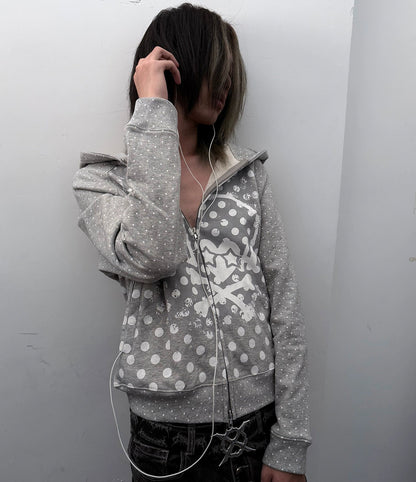 Polka Dot Headphone Skull Note Zipper Hoodie WN20917