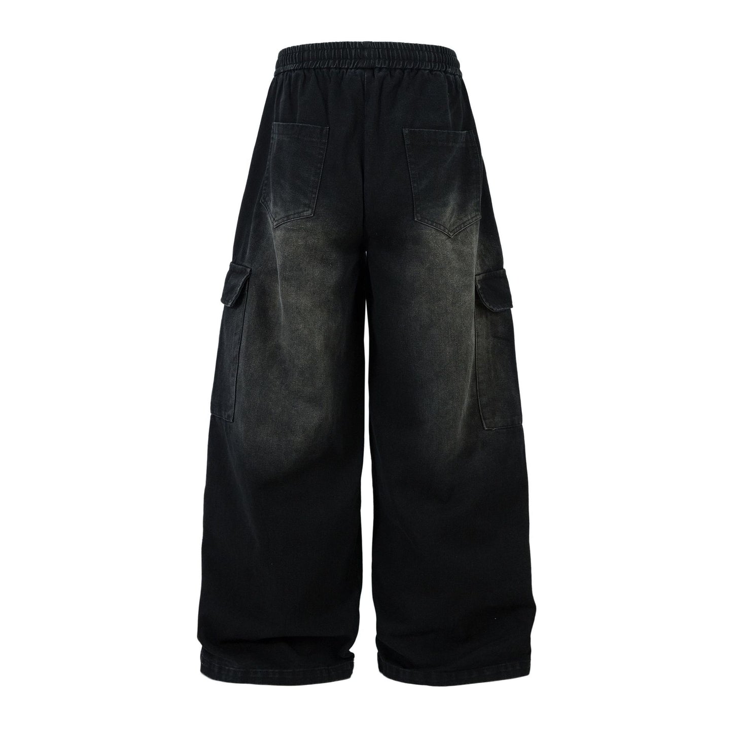 Washed Whisker Cargo Wide Leg Denim Jeans WN25976