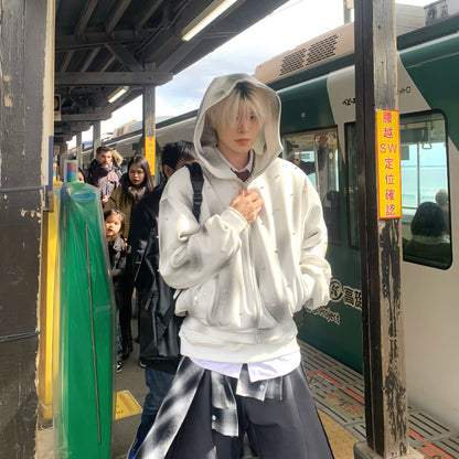 Washed Studs Heavyweight Zipper Hoodie WN19897