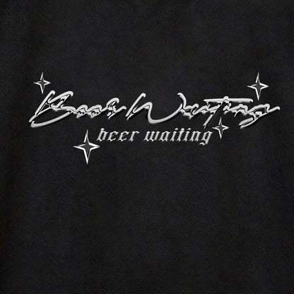 Text Embroidery Print Suede Short Sleeve T-Shirt WN16194