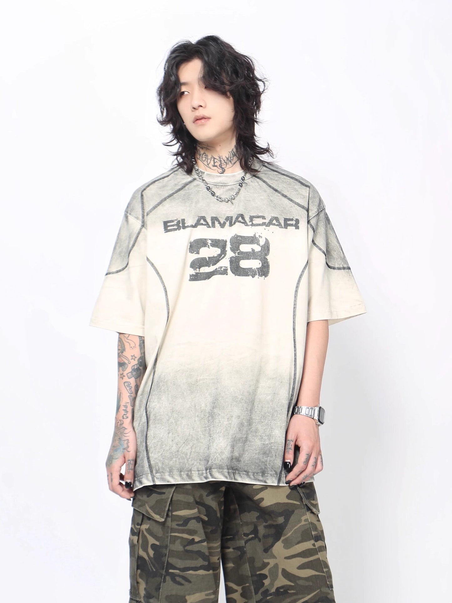 Washed Number Print Oversize Short Sleeve T-Shirt WN24485
