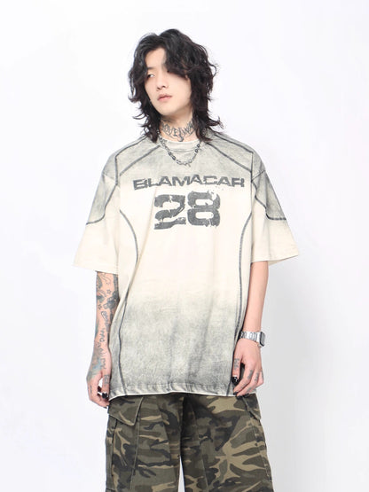Washed Number Print Oversize Short Sleeve T-Shirt WN24485