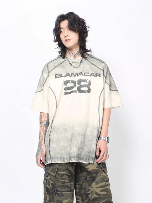 Washed Number Print Oversize Short Sleeve T-Shirt WN24485