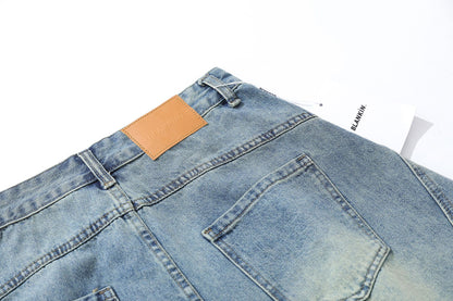Washed Whisker Curved Cropped Denim Jeans WN25531