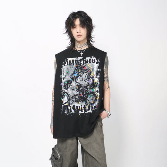 Graffiti Cartoon Graphic Print Oversize Sleeveless T-Shirt WN24435