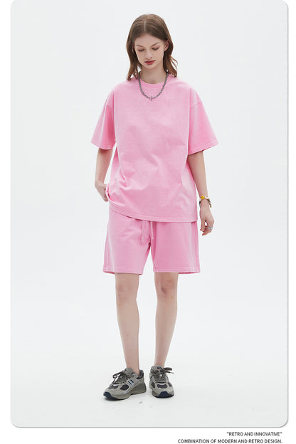 Washed Dyed Oversize Damage Short-sleeve T-shirt & Short Sweatpants Setup WN6630-K