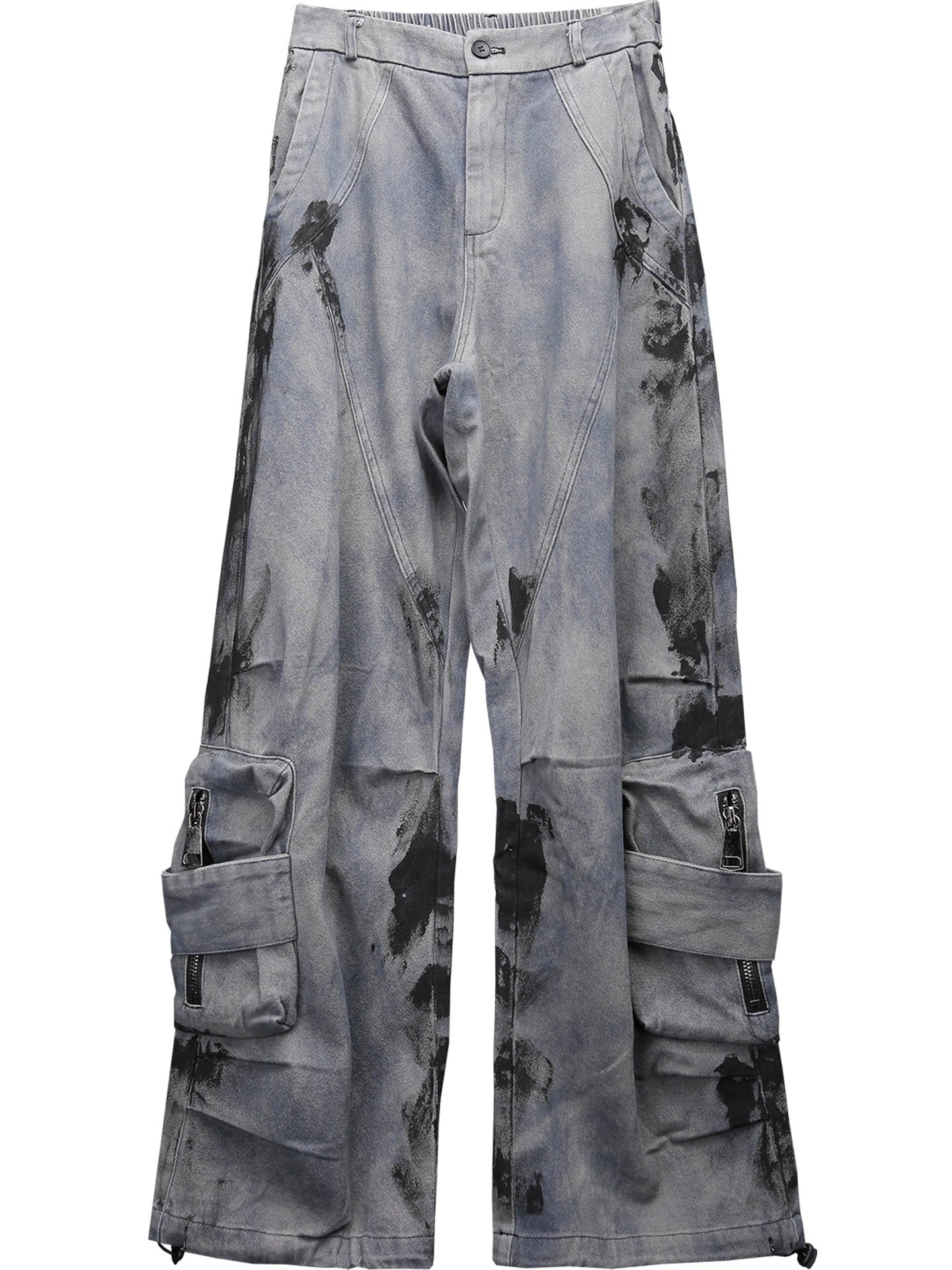 Graffiti Tie-Dye Fleece Lining Wide Leg Cargo Pants WN22463