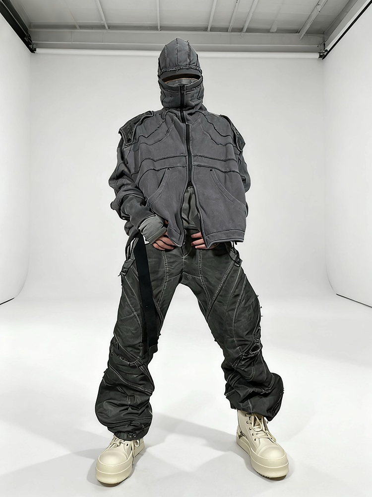 Detachable Shoulder Washed Zipper Hooded Jacket WN22001