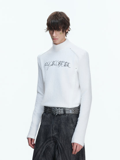 Plush Deconstructed Embroiderey Slim Long-sleeve  T-Shirt WN22664