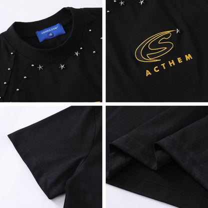 Studs Star Letter Short Sleeve T-Shirt WN26771