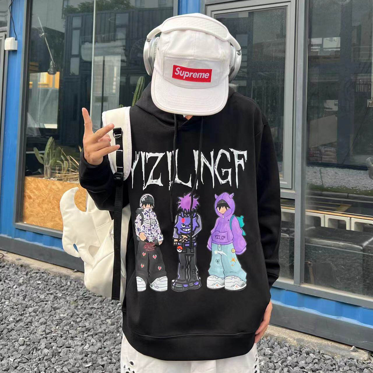 Illustration Print Oversize Short Sleeve T-Shirt & Pullover Hoodie & Zipper Hoodie WN24061
