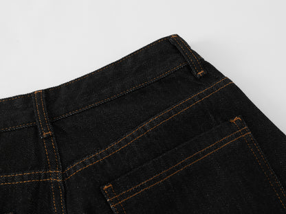 Embroidery Wide Leg Half Denim Jeans Pants WN26089