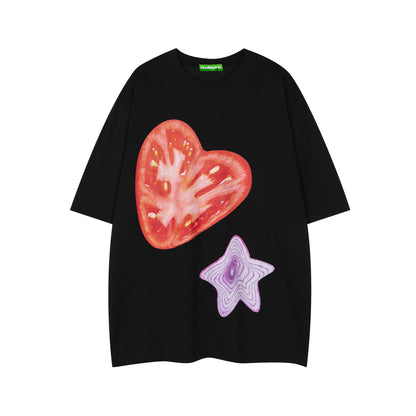 Heart Tomato Print Oversize Short Sleeve T-Shirt WN26863