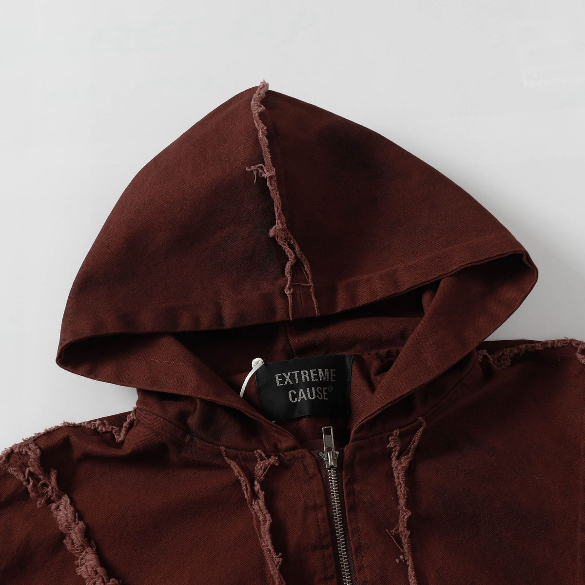 Frayed Damage Hooded Zipper Jacket WN27974