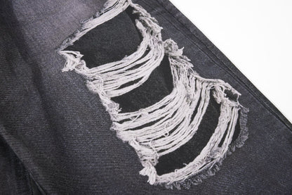 Star Damage Washed Wide Leg Denim Jeans WN25519